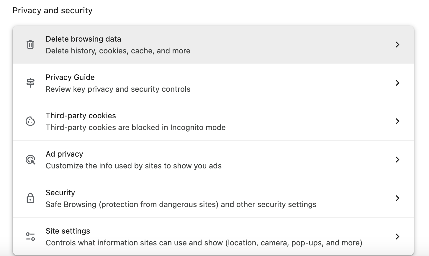 Select Delete Browsing Data